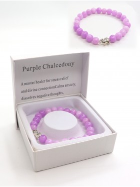 Purple Chalcedony Blessing Bead Bracelets with Gift Box. 